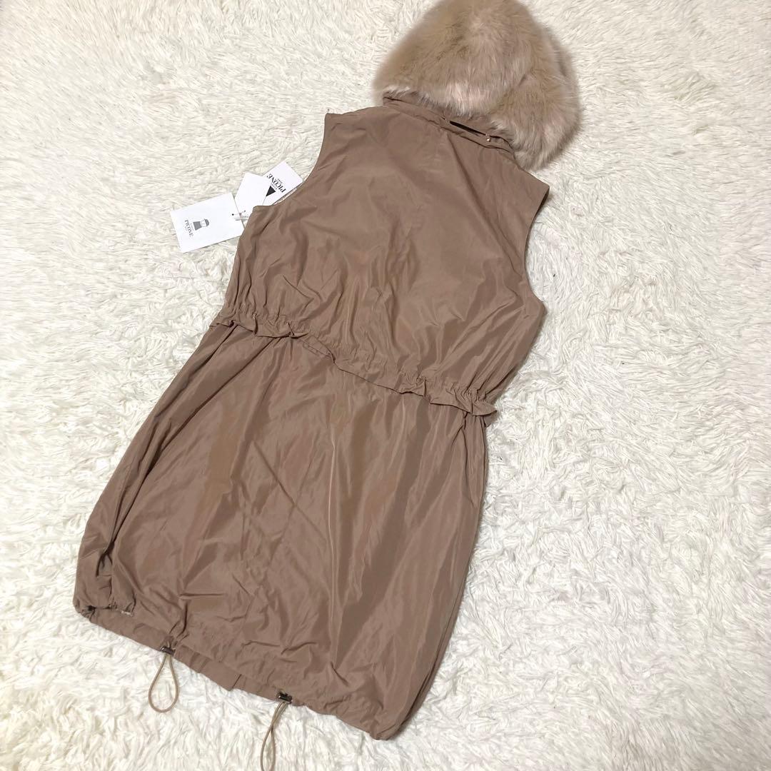 【美品】STUDIO PICONE ロングベスト　ジレ　フード　ボア　裏地総柄