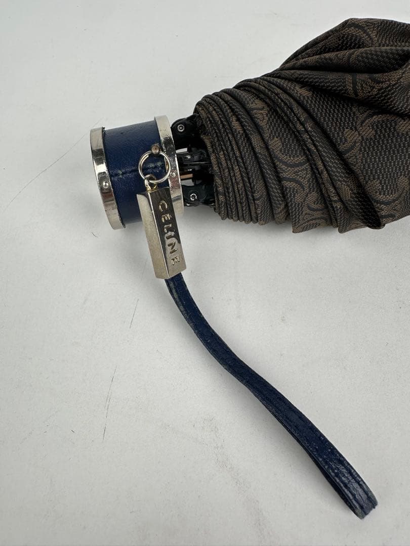 CELINE セリーヌ　折りたたみ傘 ロゴ柄 ブラウン/ブルー