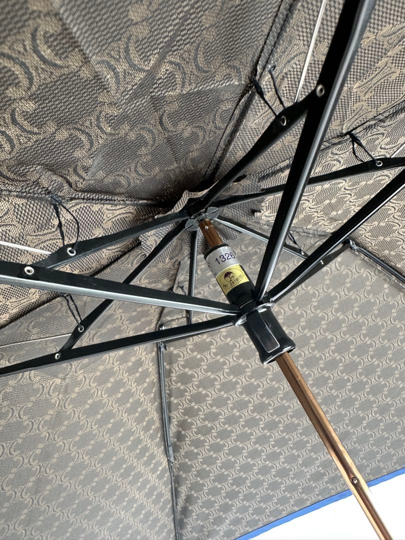 CELINE セリーヌ　折りたたみ傘 ロゴ柄 ブラウン/ブルー