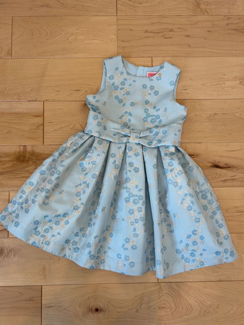 【kate spade】 水色 花柄 刺繍 リボンベルト ノースリーブワンピース