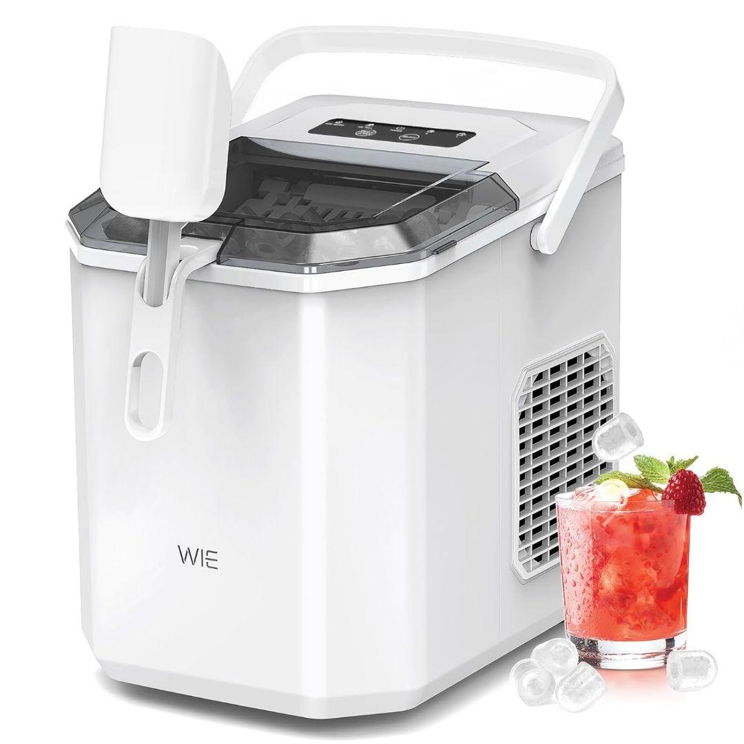 WIE 小型 自動 製氷機 最短6分 1.3L水タンク 氷保管量600g 白