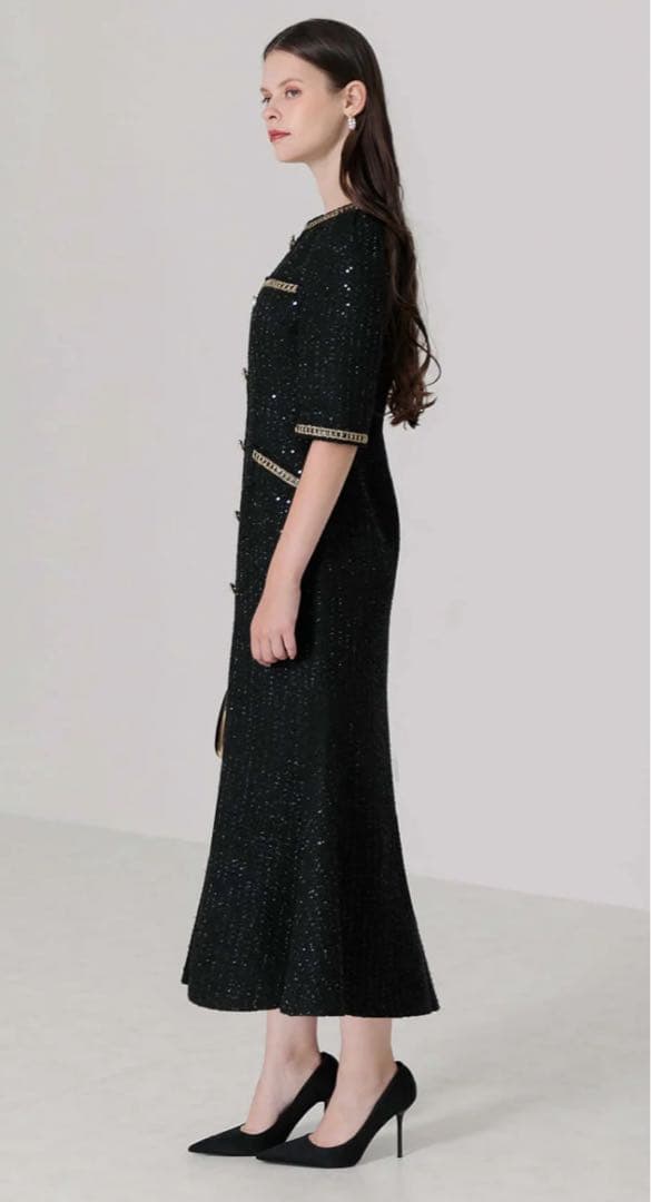 R　leja ワンピース　黒　ツイード　ゴールドラメ　M