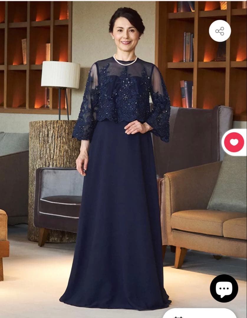 結婚式ママドレス　TWEED DONNA ネイビービーズ刺繍ドレス Aライン