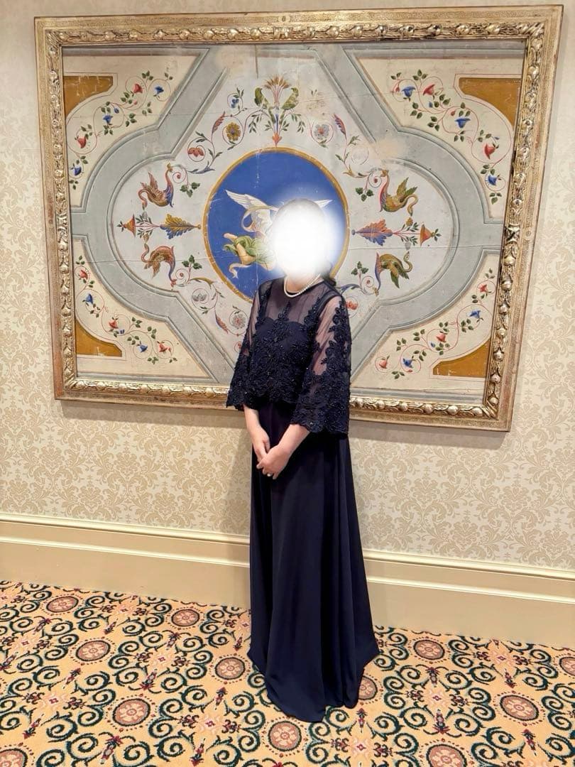 結婚式ママドレス　TWEED DONNA ネイビービーズ刺繍ドレス Aライン