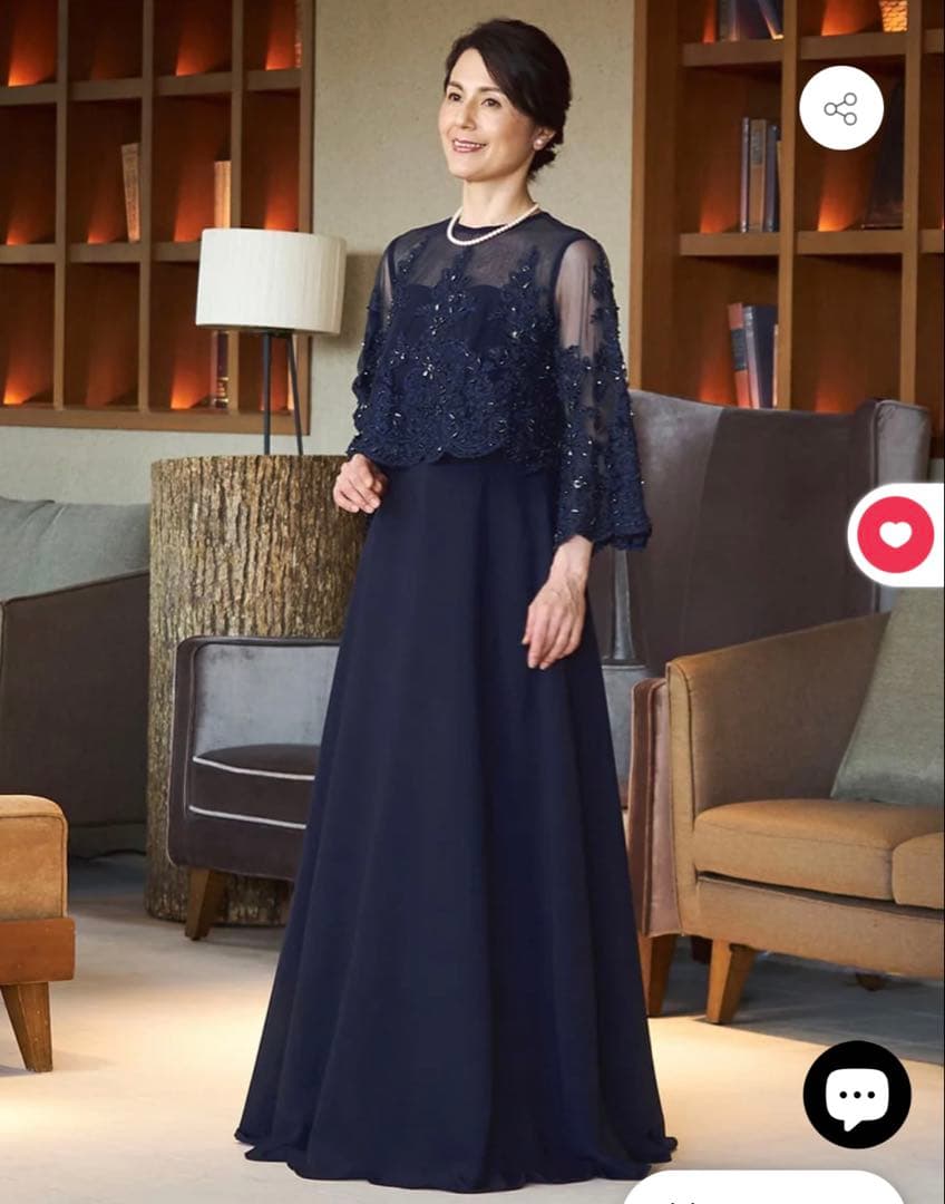 結婚式ママドレス　TWEED DONNA ネイビービーズ刺繍ドレス Aライン