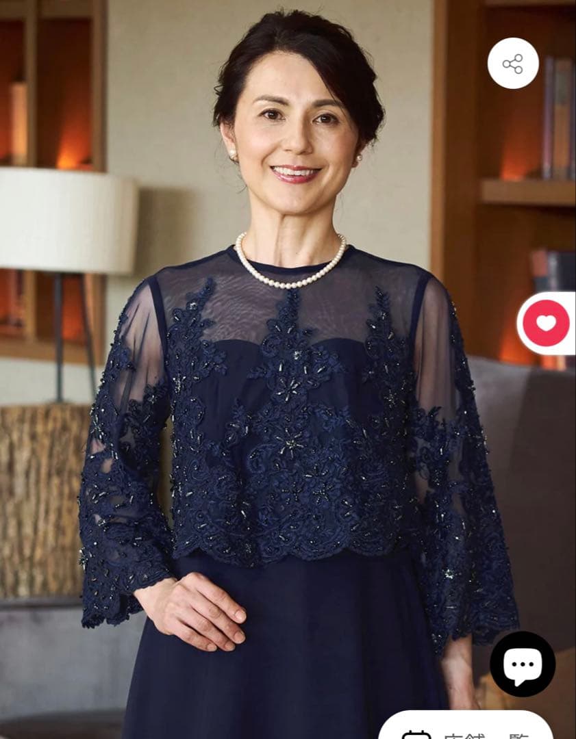 結婚式ママドレス　TWEED DONNA ネイビービーズ刺繍ドレス Aライン