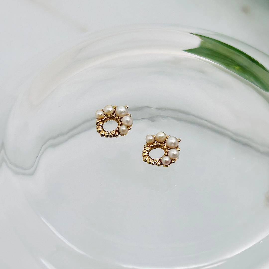 agete k14 パール付　ピアスチャーム　ゴールド　5珠