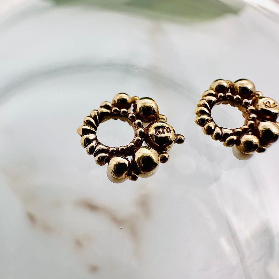 agete k14 パール付　ピアスチャーム　ゴールド　5珠