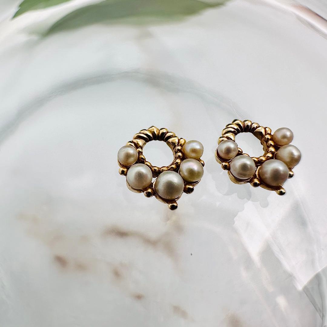 agete k14 パール付　ピアスチャーム　ゴールド　5珠