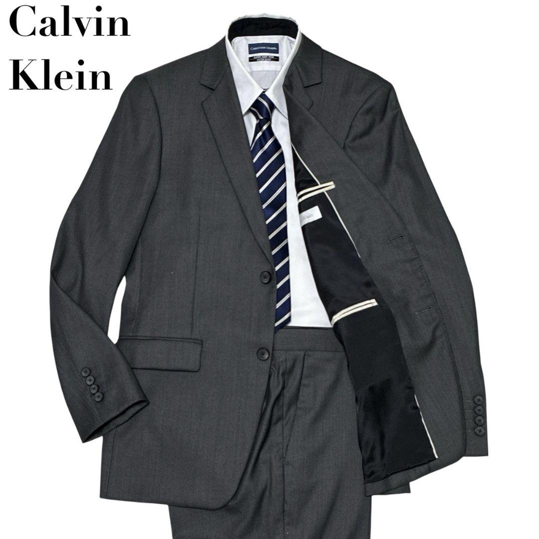 【美品】カルバンクライン CK セットアップ スーツ上下 シングル ストライプ