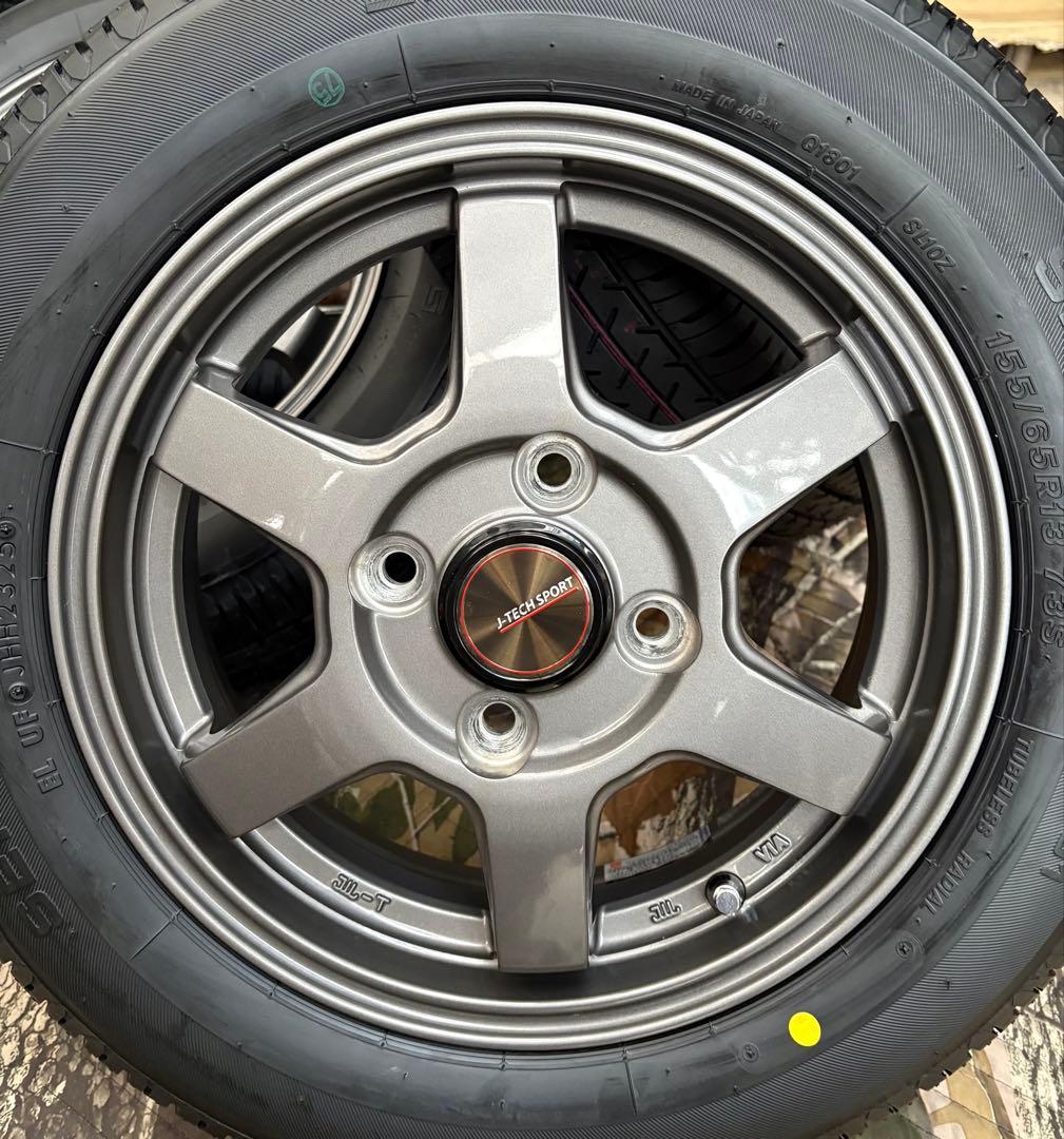 ⑥155.65.13 新品タイヤ4本と中古美品ホイールと「ホイールナットなし」