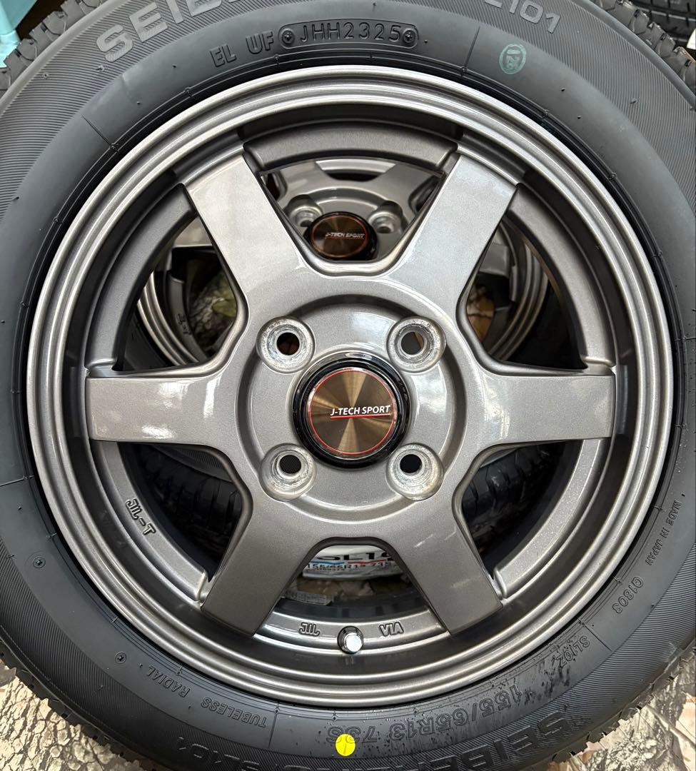 ⑥155.65.13 新品タイヤ4本と中古美品ホイールと「ホイールナットなし」