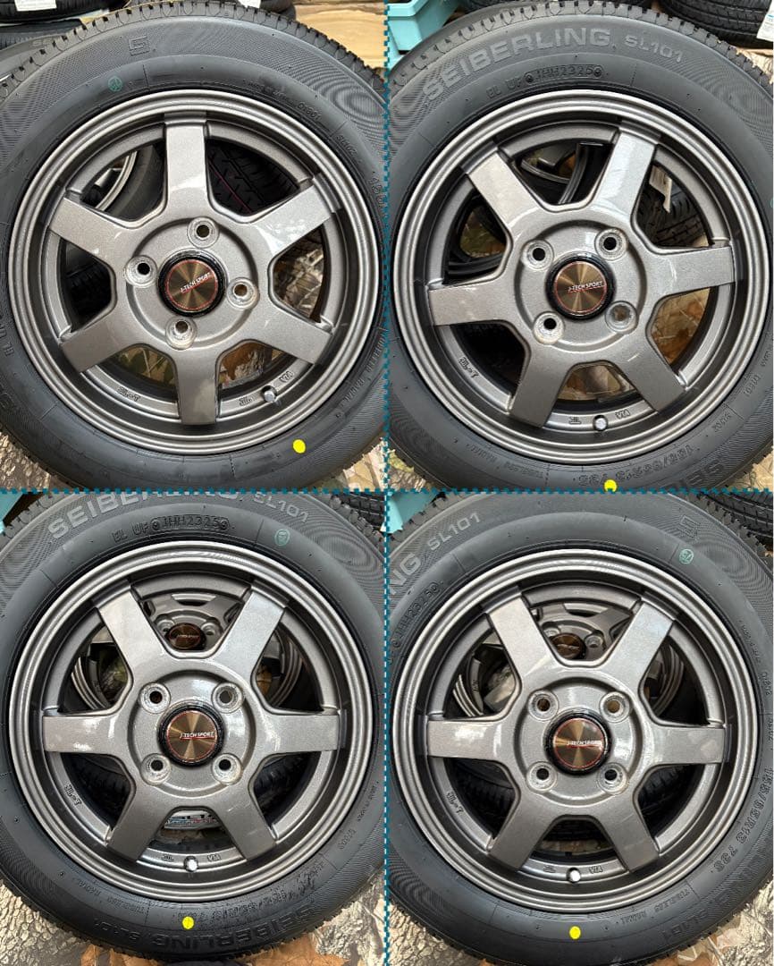 ⑥155.65.13 新品タイヤ4本と中古美品ホイールと「ホイールナットなし」