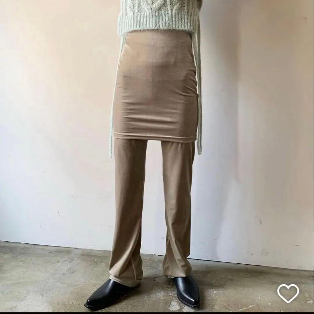 Simone wild ベージュ ストレッチ ワイドパンツ