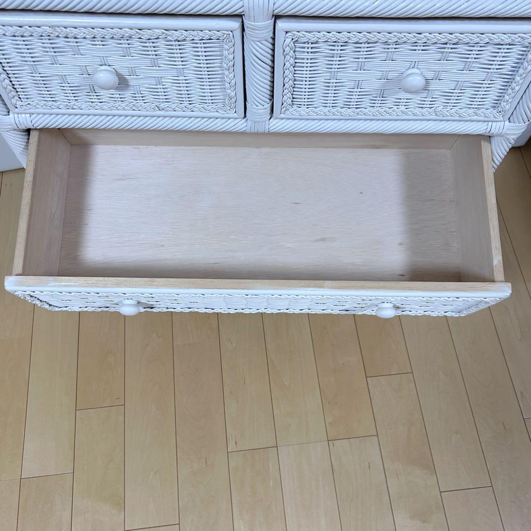 フレンチカントリーラタン　籐　3段チェスト　ホワイトラタン　丸脚　白家具　姫家具