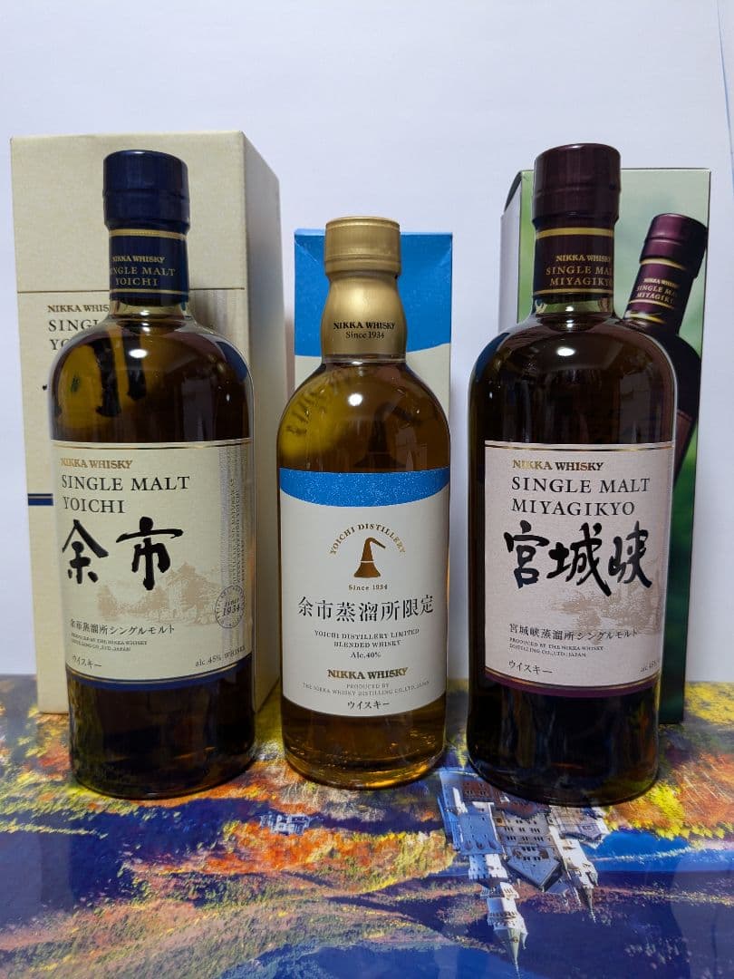 ニッカ余市蒸留所限定ブレンデッドウイスキー＆シングルモルト宮城峡 ，余市 3本。