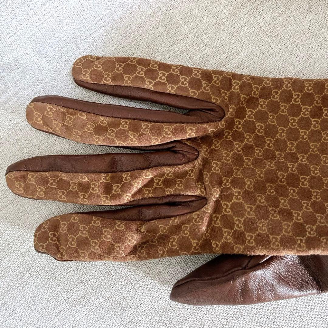 【希少•美品】GUCCI グッチ グローブ 手袋 レザー シルク マイクロ シマ