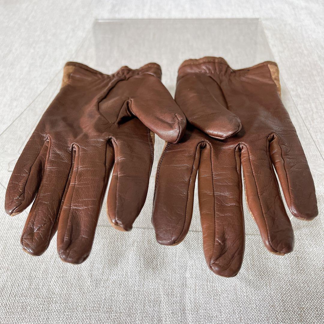 【希少•美品】GUCCI グッチ グローブ 手袋 レザー シルク マイクロ シマ