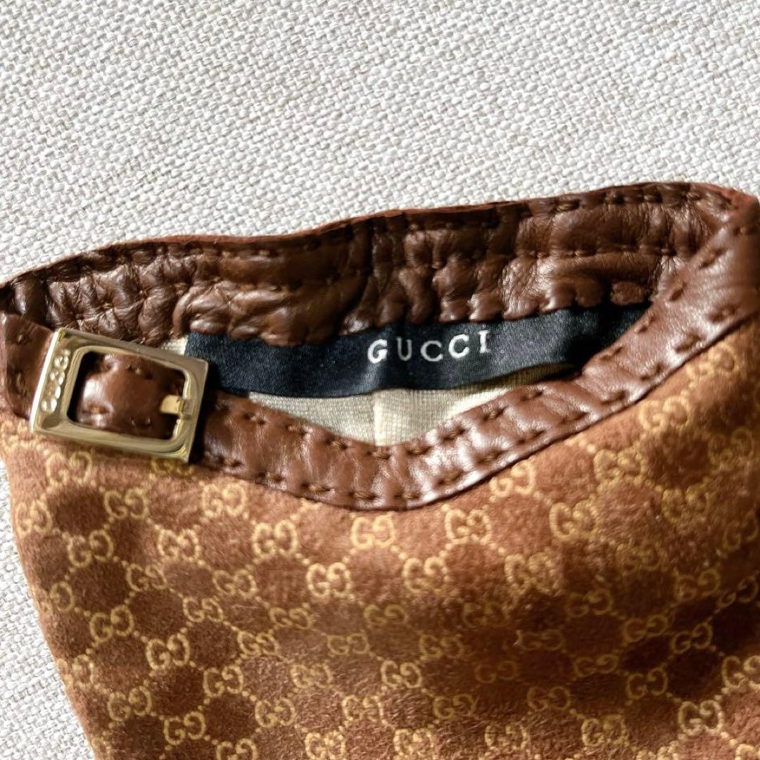 【希少•美品】GUCCI グッチ グローブ 手袋 レザー シルク マイクロ シマ
