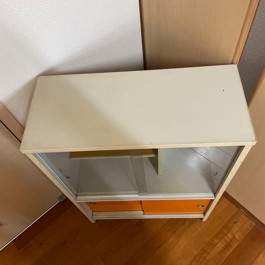 昭和レトロ 食器棚 ガラスキャビネット ガラス棚 レトロポップ オレンジ