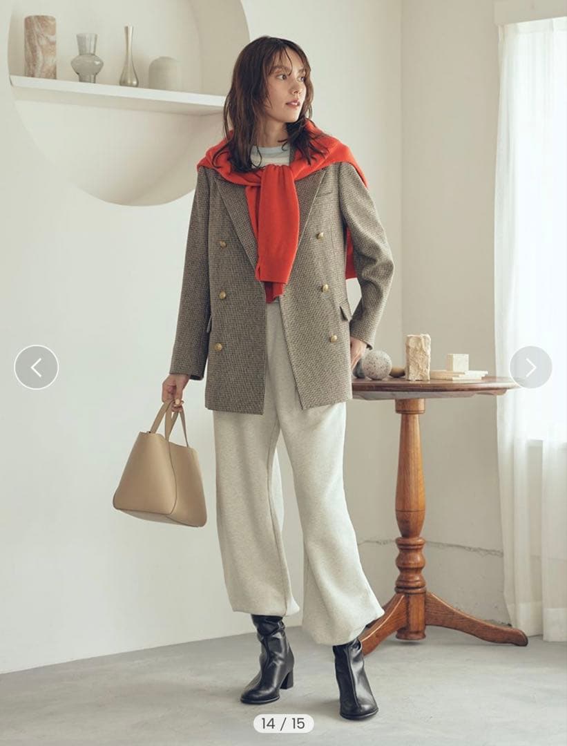 Mila Owen チェック金釦ダブルブレストロングブレザー