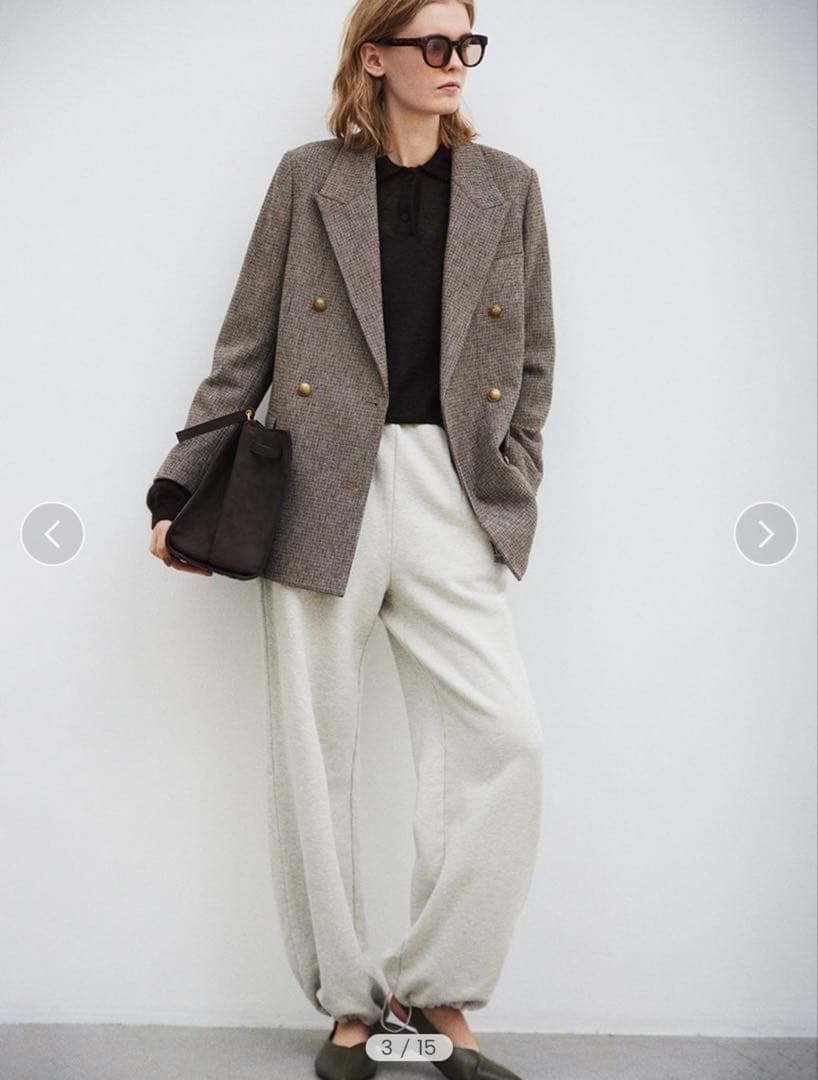 Mila Owen チェック金釦ダブルブレストロングブレザー