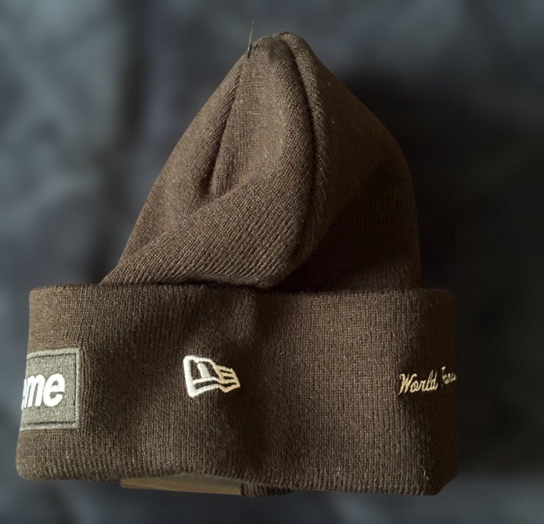 新品 supreme x newera logo beanie black