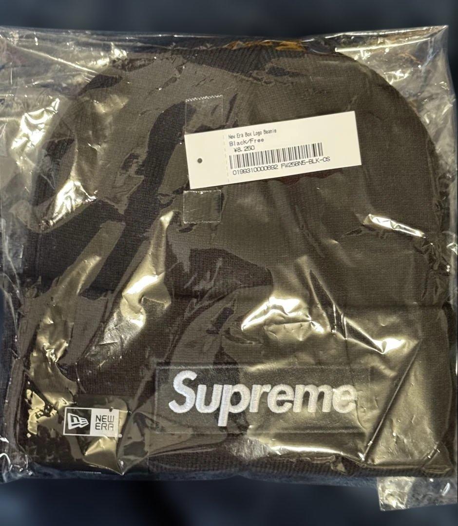 新品 supreme x newera logo beanie black