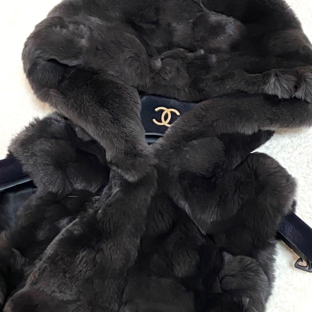 ザディグ＆ヴォルテール 毛皮 ラビットファーベスト フード グレー Sサイズ相当