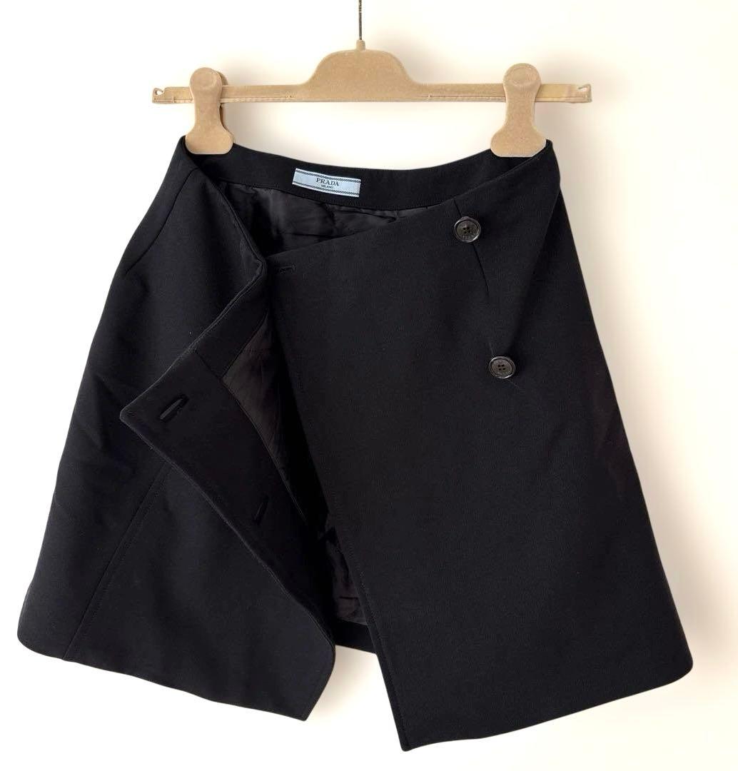 PRADA プラダ ラップスカート サイドボタン ブラック 38 裏地あり
