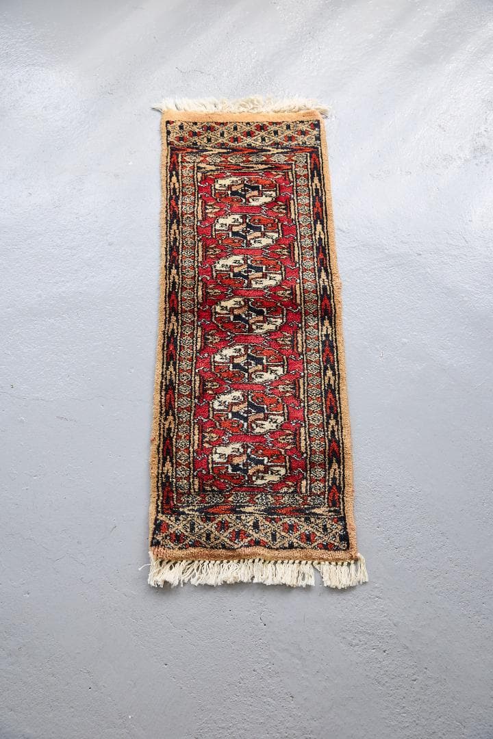 ヴィンテージラグ　トライバルラグ　ラホール産（96×32cm）茶　赤　ベージュ