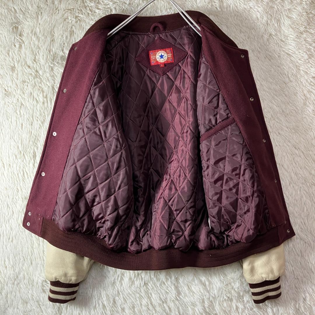 美品 90s コンバース オールスター スタジャン 袖レザー 牛革 ワイン L