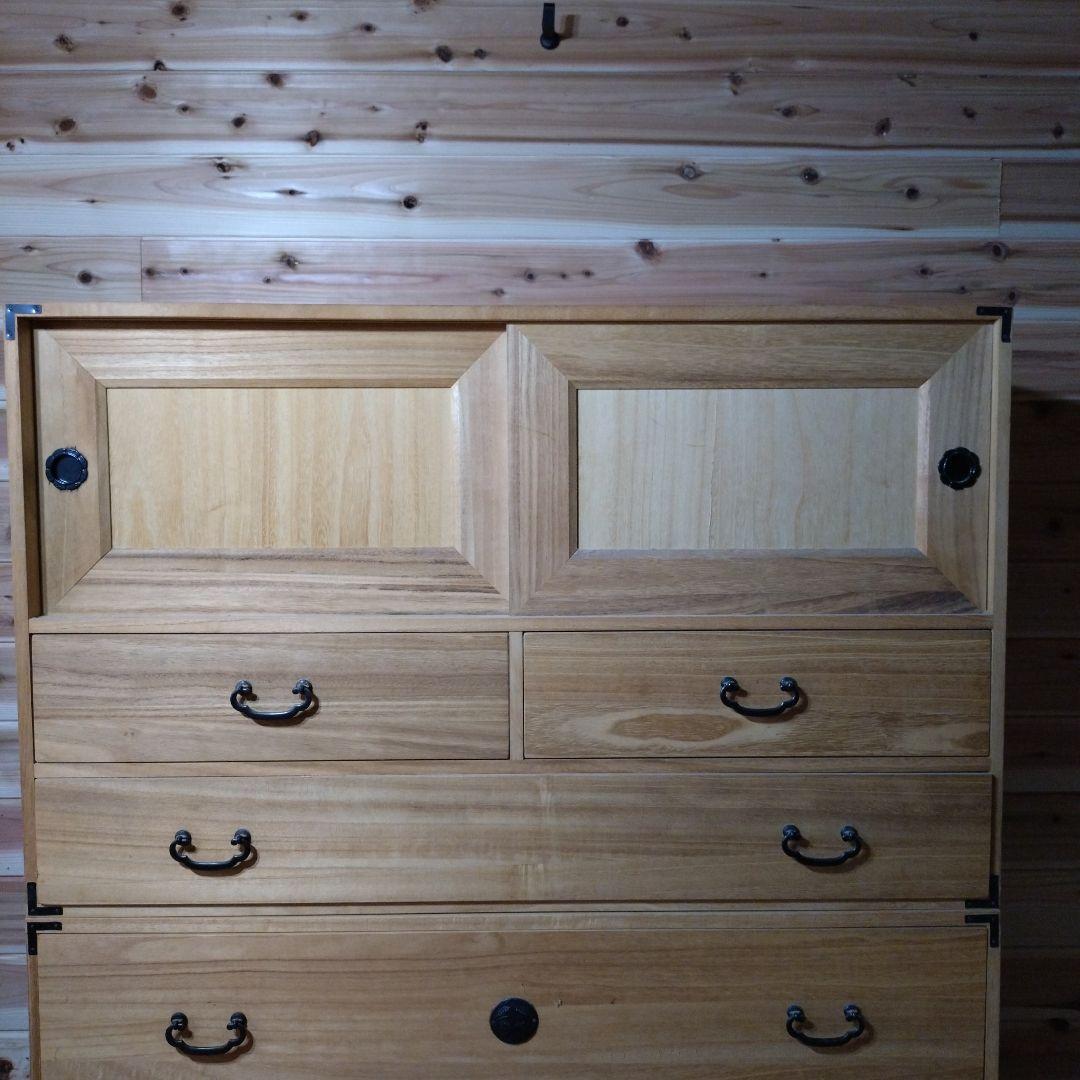 (美品)桐箪笥②上部　木製チェスト 扉付き収納