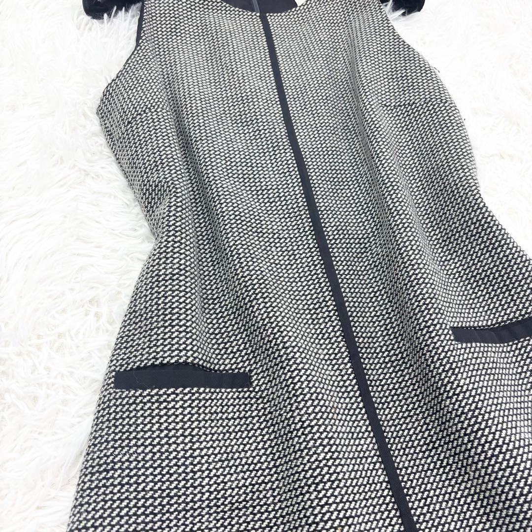 極美品　マックスマーラ　ウールワンピース　総柄　モノトーン　大きいサイズ　42