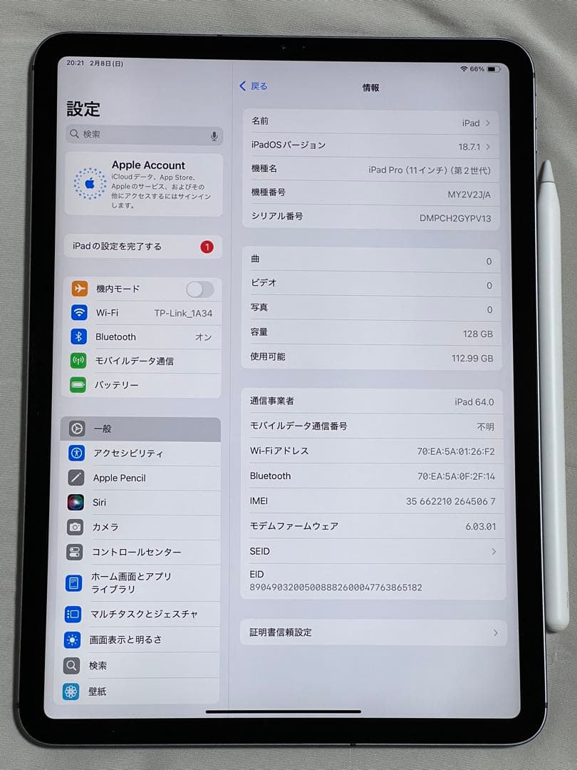 iPad Pro 11インチ 第二世代 128GB Wifi+Cellular