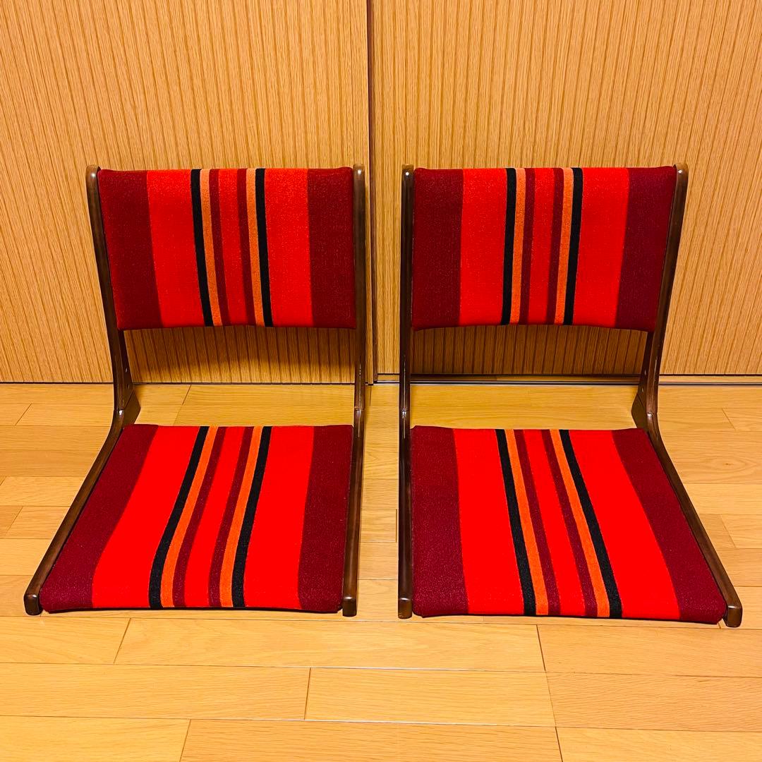 【良品・希少】昭和レトロ ポップ 折りたたみ 和座椅子　ヴィンテージ 2個セット