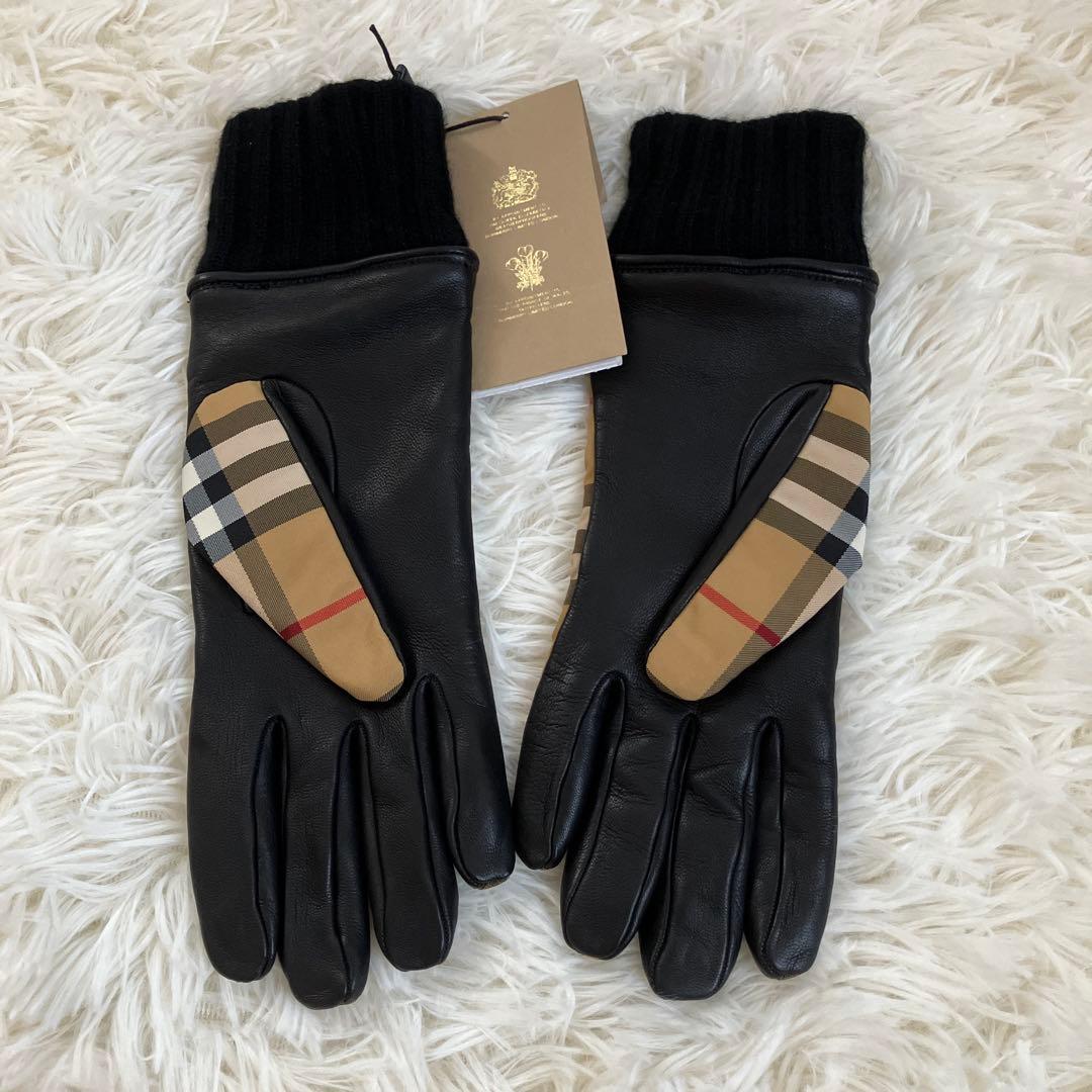 新品未使用 BURBERRY ノバチェック グローブ ラムスキン×カシミヤ