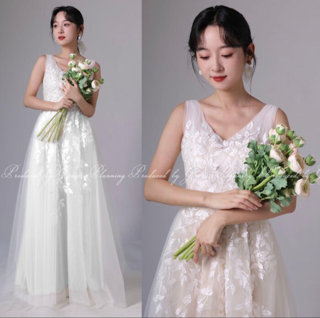 ウェディングドレス　前撮り　2次会　海外前撮り　結婚式　ベージュ