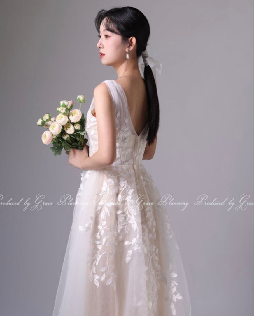 ウェディングドレス　前撮り　2次会　海外前撮り　結婚式　ベージュ