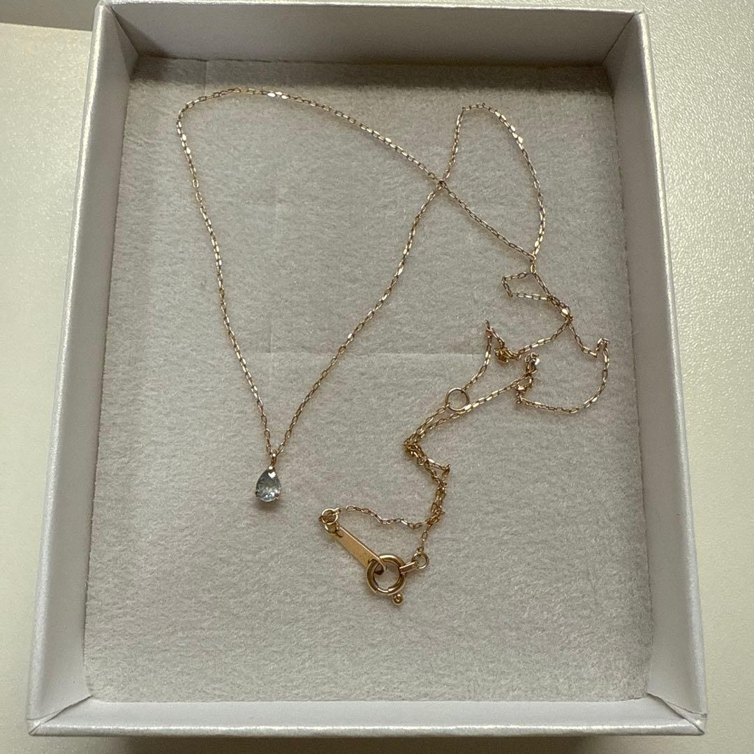 L&Co. K10イエローゴールド ティアドロップネックレス アクアマリン