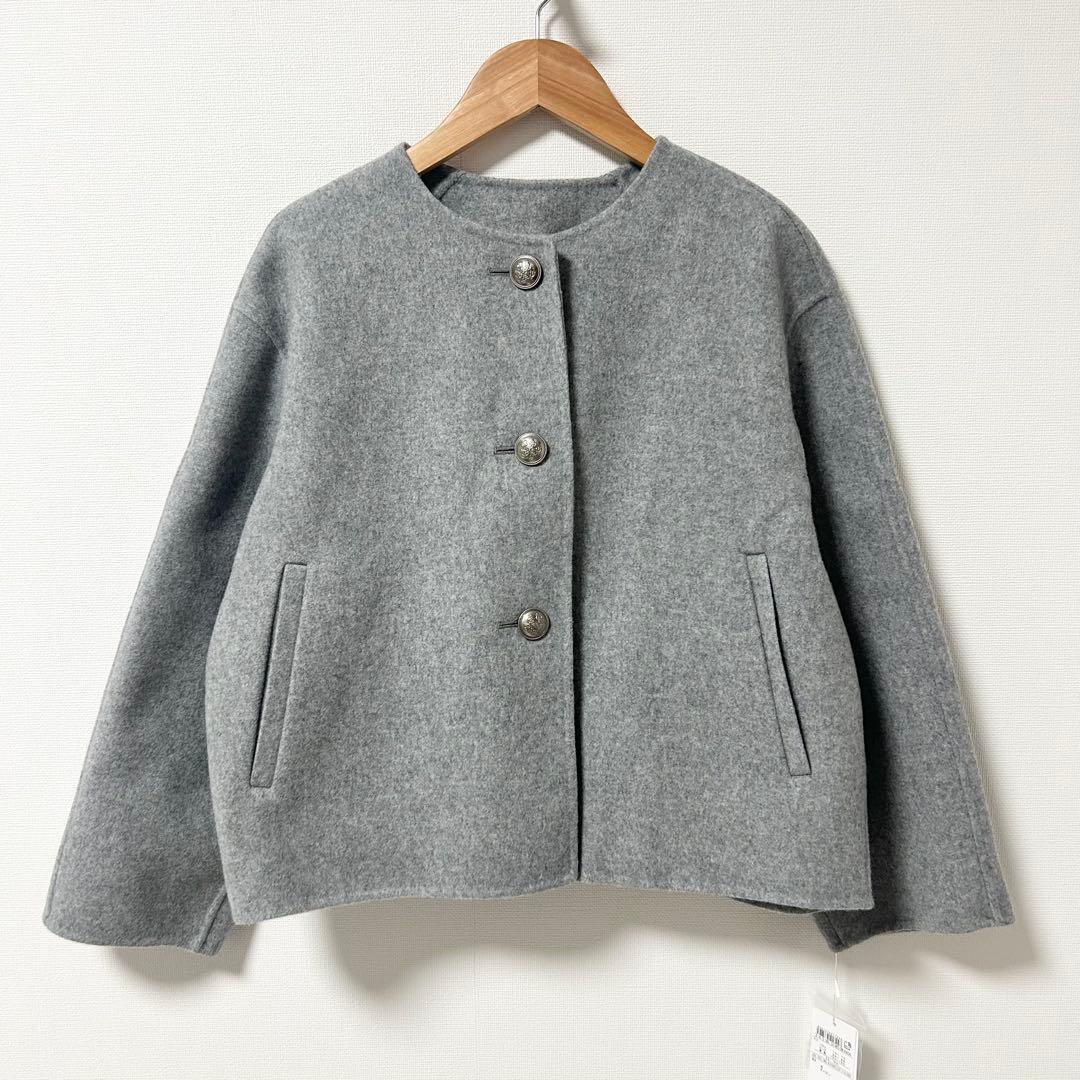 新品未使用✨23区 ウールリバー ノーカラーコート グレー　2024AW