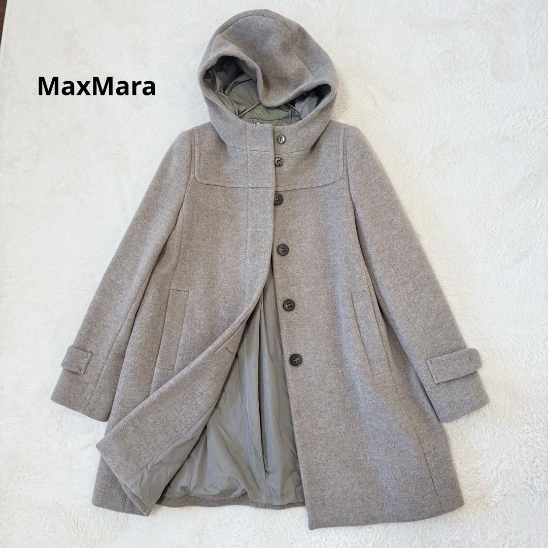 マックスマーラ フーデッドコート 羊毛 アウター 40 グレー イタリア