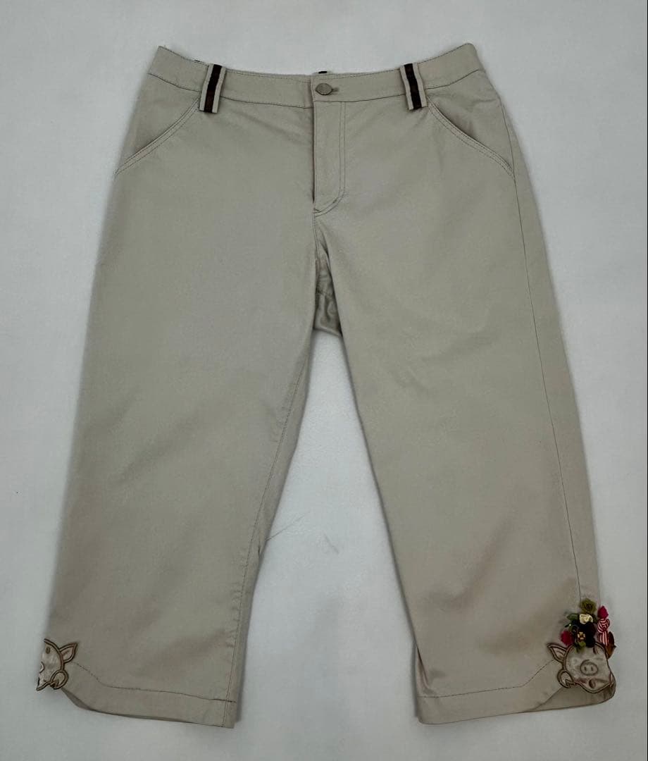 ★推薦必見【アルベロベロ】ストレッチクロプトパンツ　裾モチーフビーズ加工　M