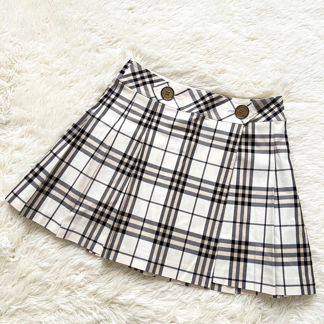 バーバリーブルーレーベル　ノバチェック　ボタン　プリーツ　ミニスカート　38