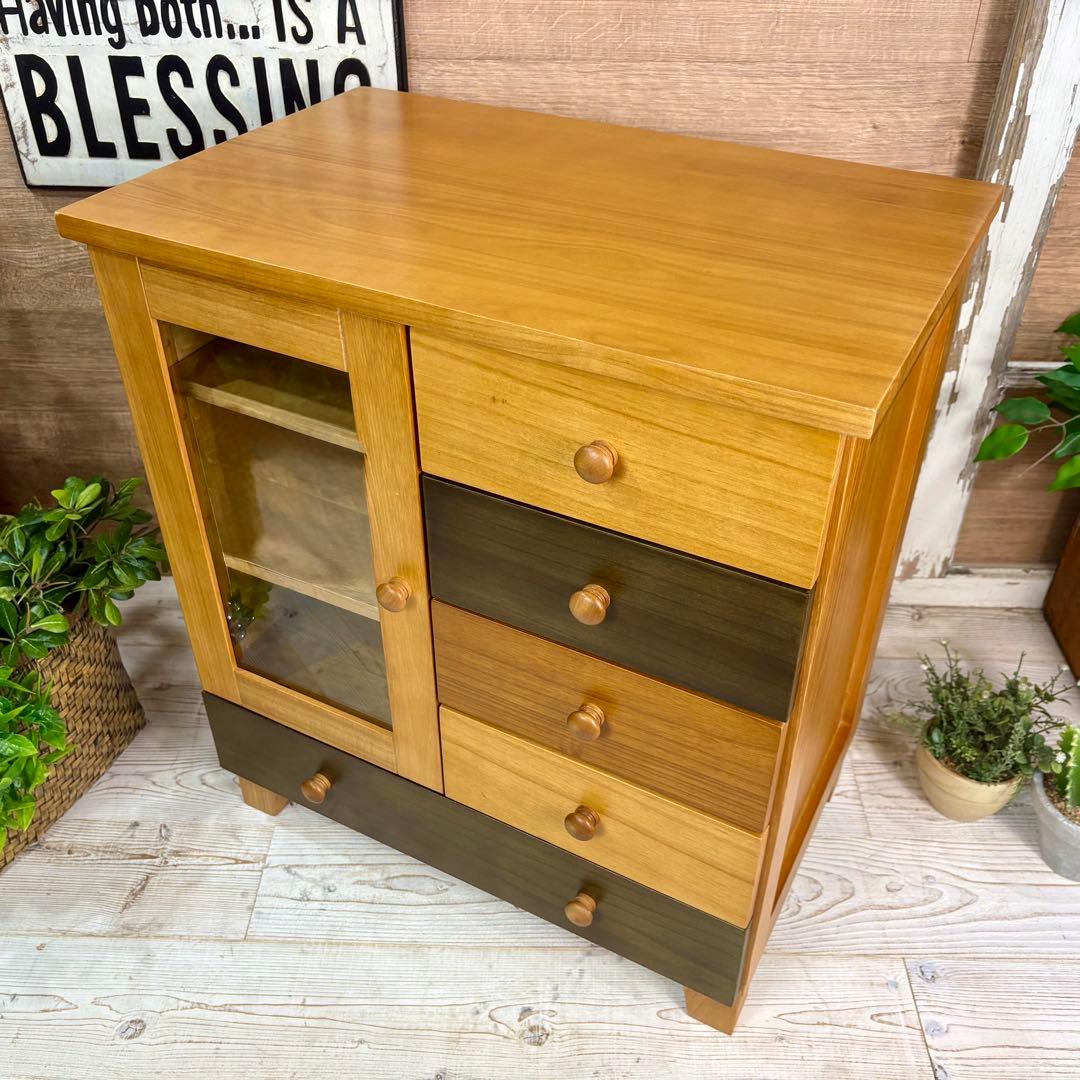 訳あり品【111】ナチュラルウッド桐材天然無垢ガラスキャビネット収納家具チェスト