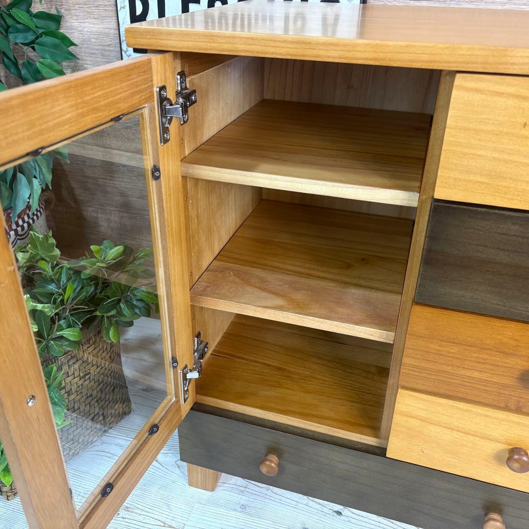 訳あり品【111】ナチュラルウッド桐材天然無垢ガラスキャビネット収納家具チェスト