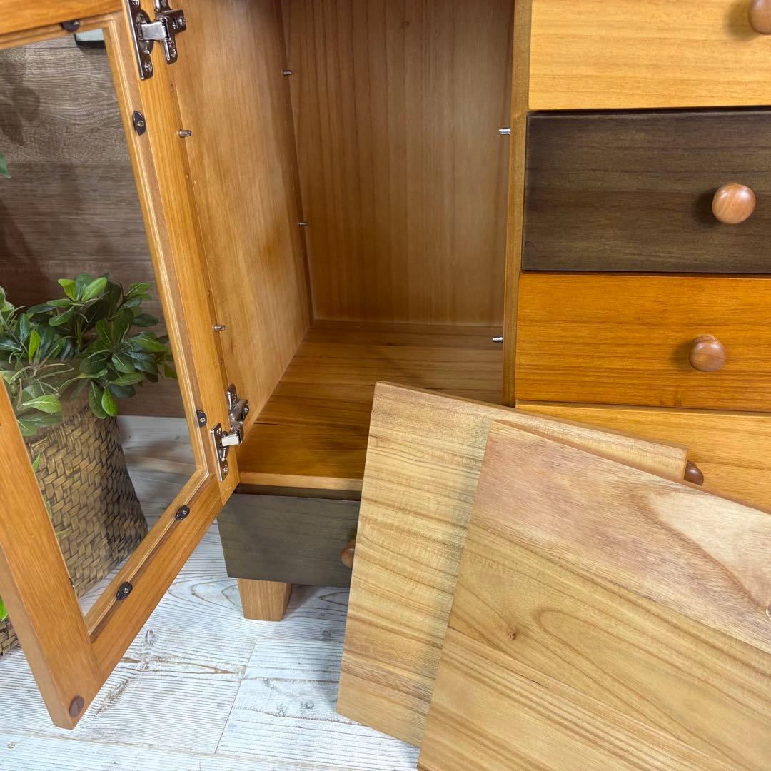 訳あり品【111】ナチュラルウッド桐材天然無垢ガラスキャビネット収納家具チェスト