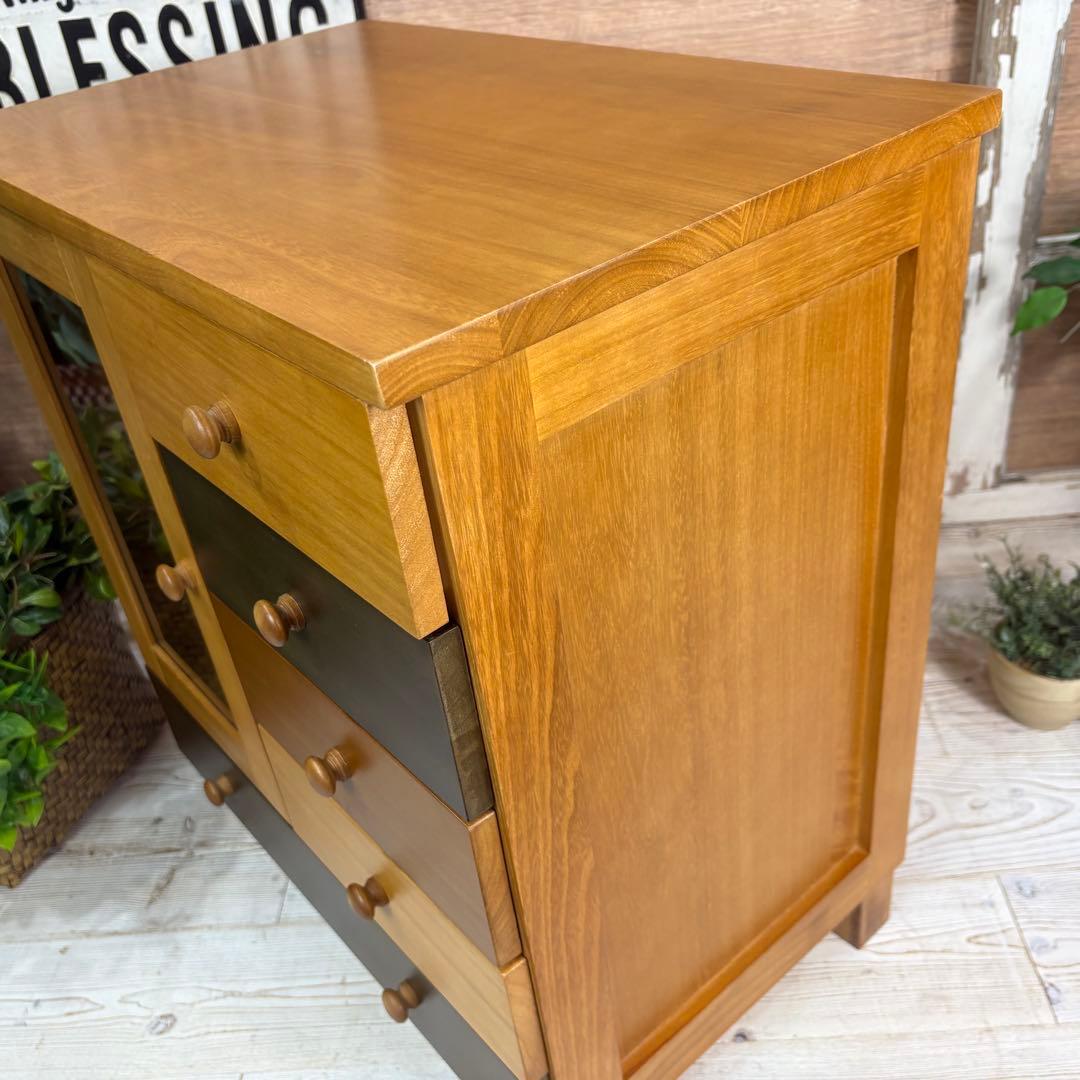 訳あり品【111】ナチュラルウッド桐材天然無垢ガラスキャビネット収納家具チェスト