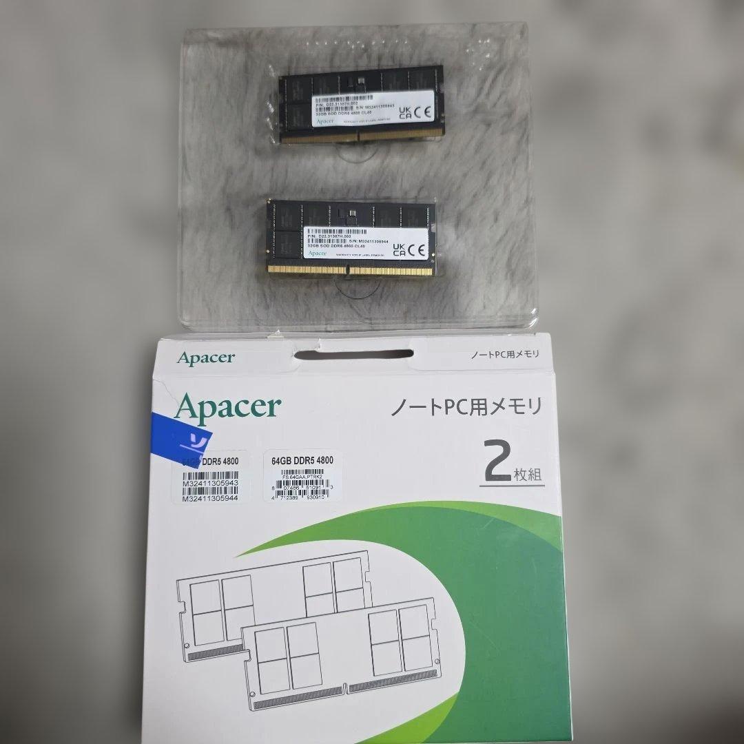 メモリー Apacer 64GB (32GB x 2) DDR5 4800 SODIMM