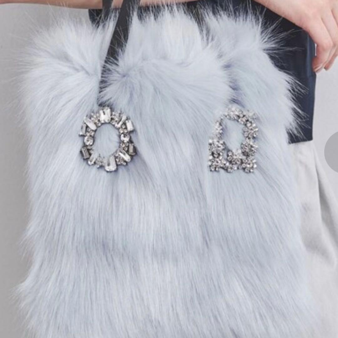 ユナイテッドアローズ　 ビジューブローチ フェイクファー トートバッグ